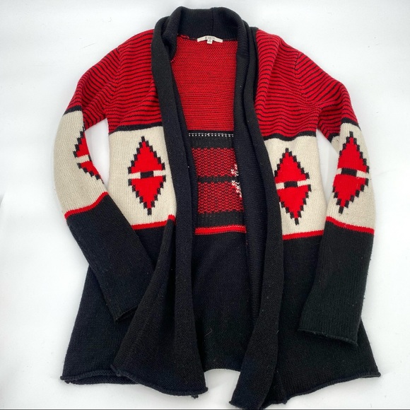BB Dakota Cardigan Sweater S Black Red Aztec Wool Knit - Picture 8 of 12
